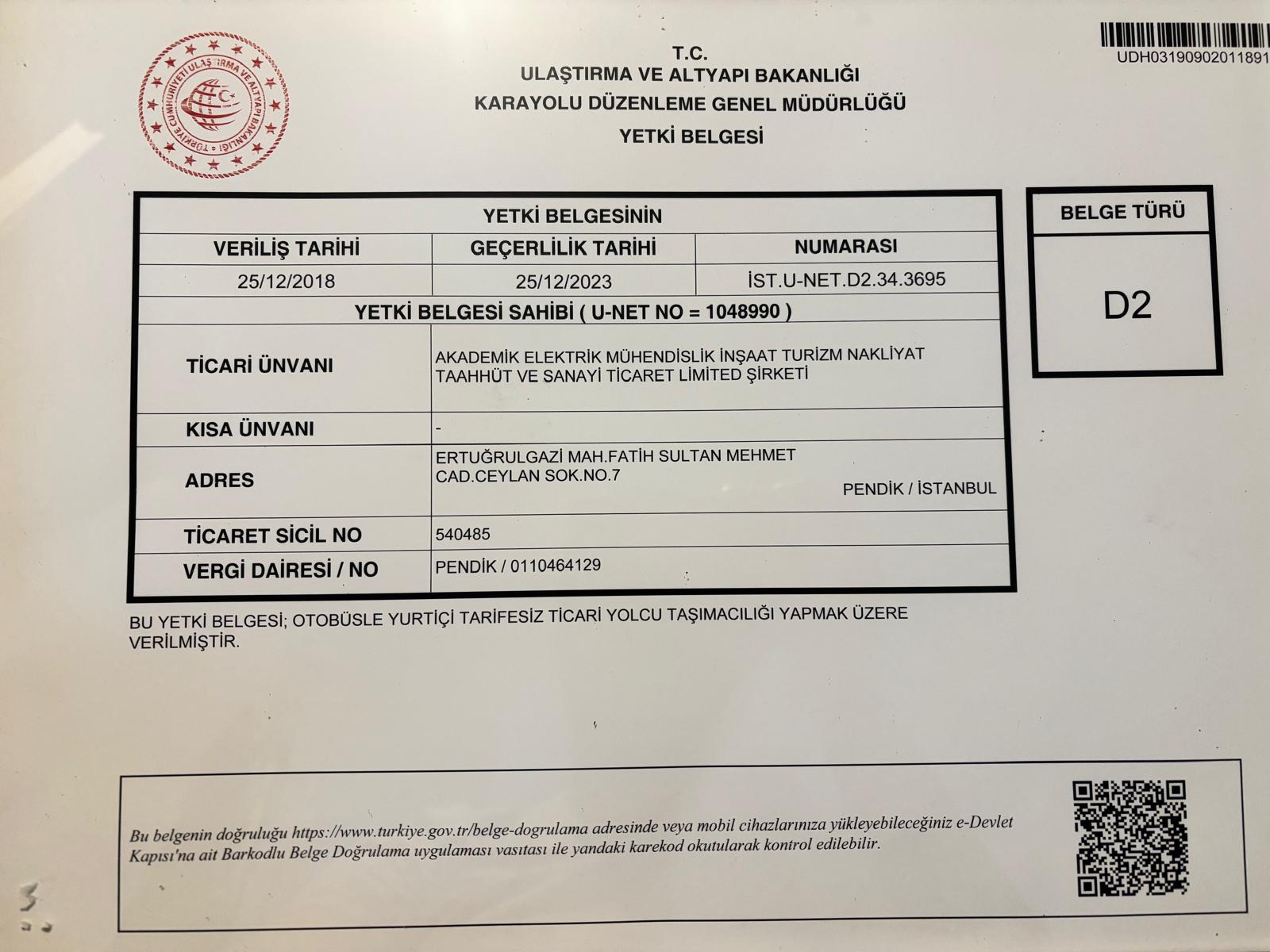 Ulaştırma Bakanlığı S Yetki Belgesi